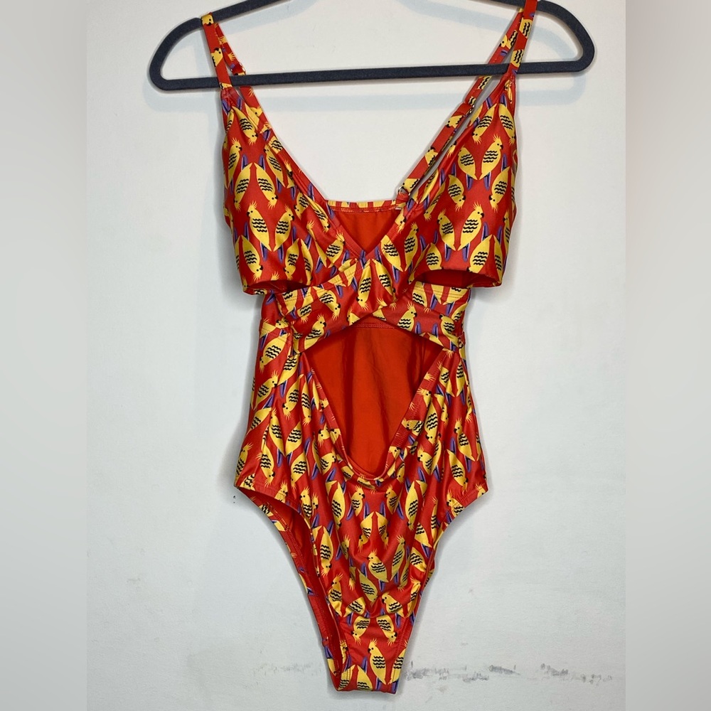 NWT ModCloth One Piece Bathing Suit Size Small Cut Outs Bird Print